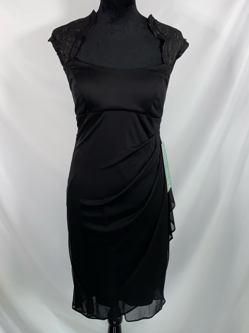 Vintage 90s Black Lace Ruched Homecoming Cocktail Dress NWT Size 8